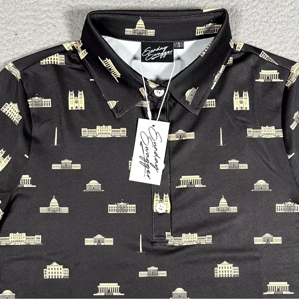 Sunday Swagger Shirt Mens Large  Black Performance Polo Stretch Logo Pickle Ball